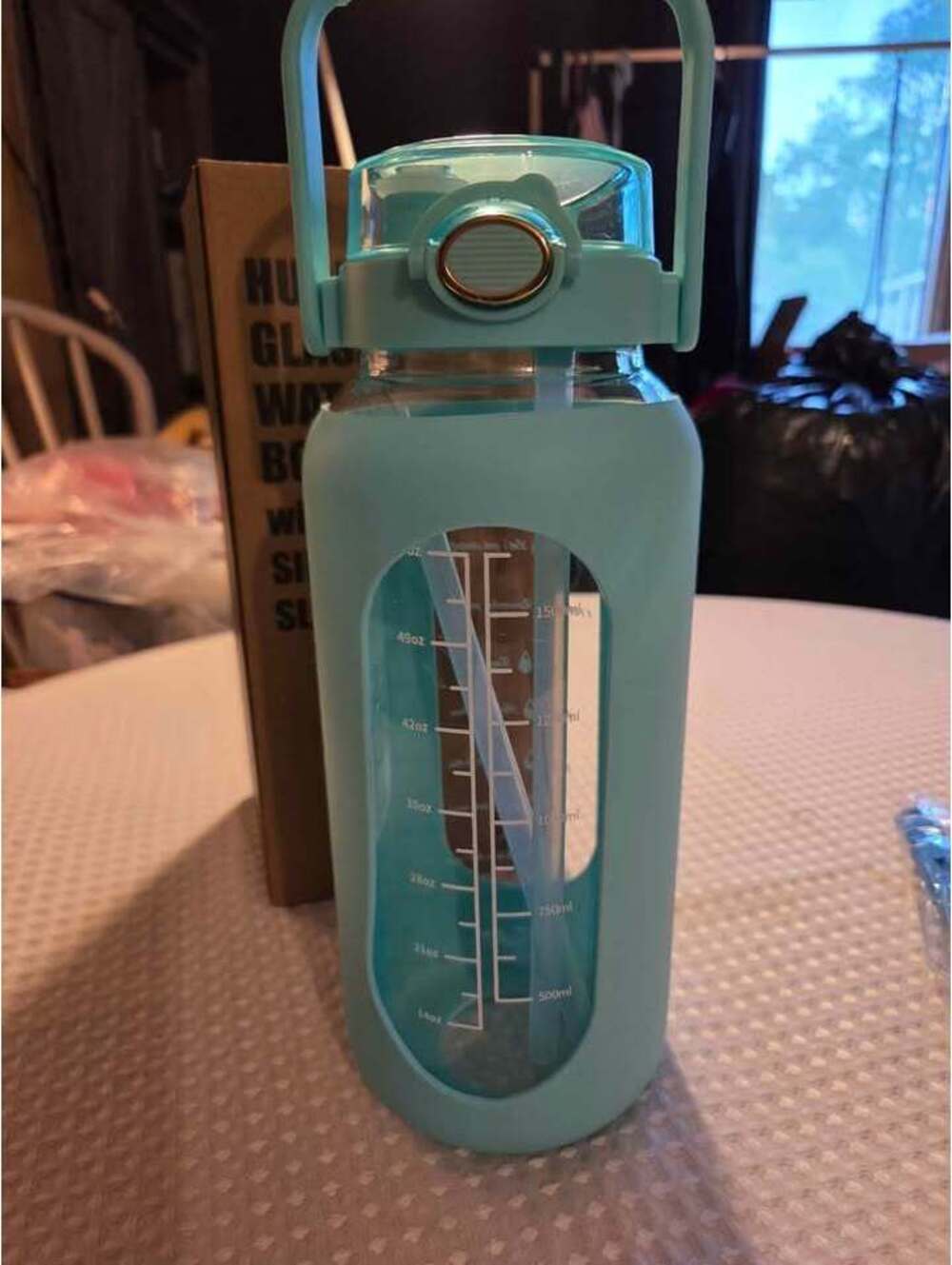 Glass Water Bottle 50oz  Teal with Straw & Handle [COPY]